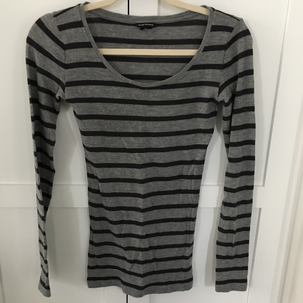 Club Monaco • Scoop Neck, Long Sleeve Striped Top